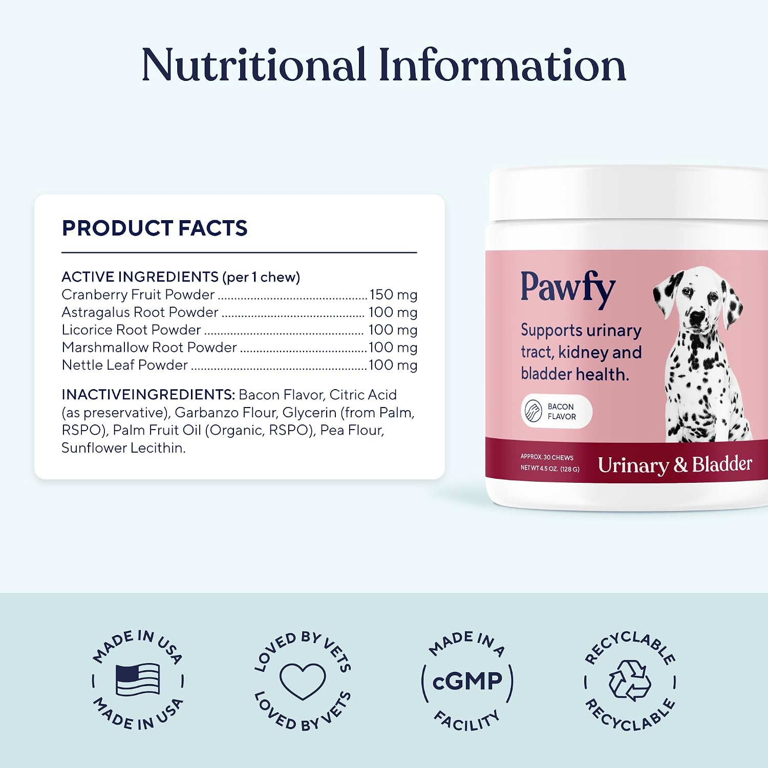 Pawfy Complemento Urinario para Perros | Arándano y D-Mannosa | Salud de la Vejiga y Tracto Urinario | 30 Masticables