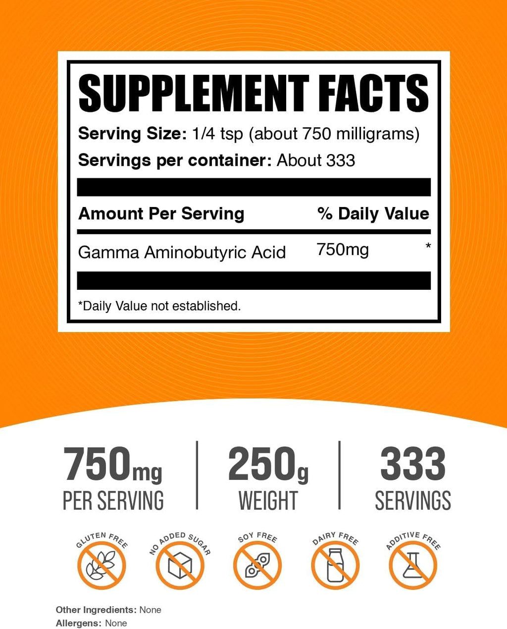 BulkSupplements GABA Powder - Gamma-Aminobutyric Acid, 750mg per Serving, 250g