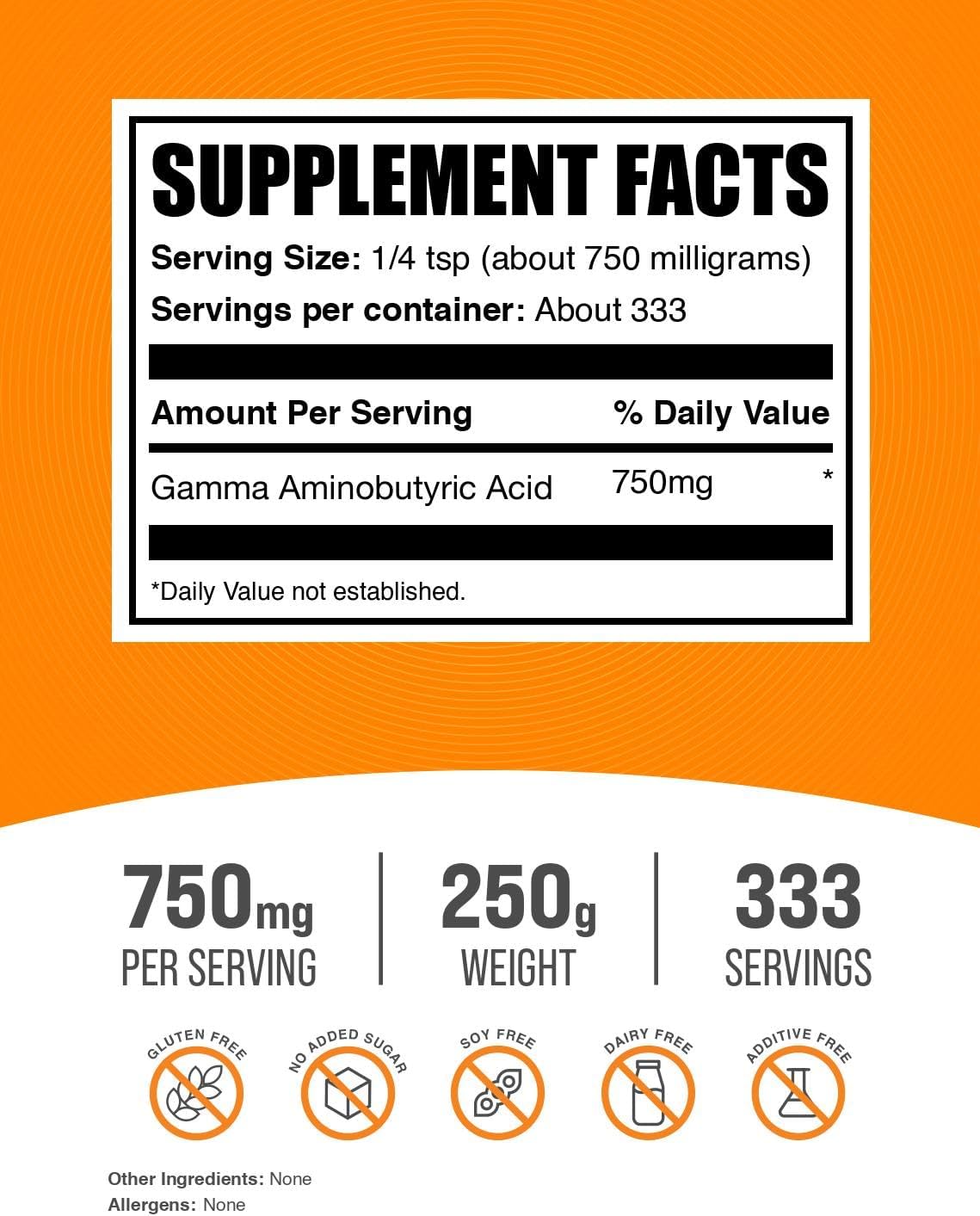 BulkSupplements GABA Powder - Gamma-Aminobutyric Acid, 750mg per Serving, 250g