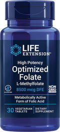 Life Extension Folato Optimizado de Alta Potencia – L-metilfolato – 8500 mcg DFE – Sin Gluten, No-GMO, Vegetariano – 30 Comprimidos