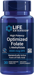 Life Extension Folato Optimizado de Alta Potencia – L-metilfolato – 8500 mcg DFE – Sin Gluten, No-GMO, Vegetariano – 30 Comprimidos