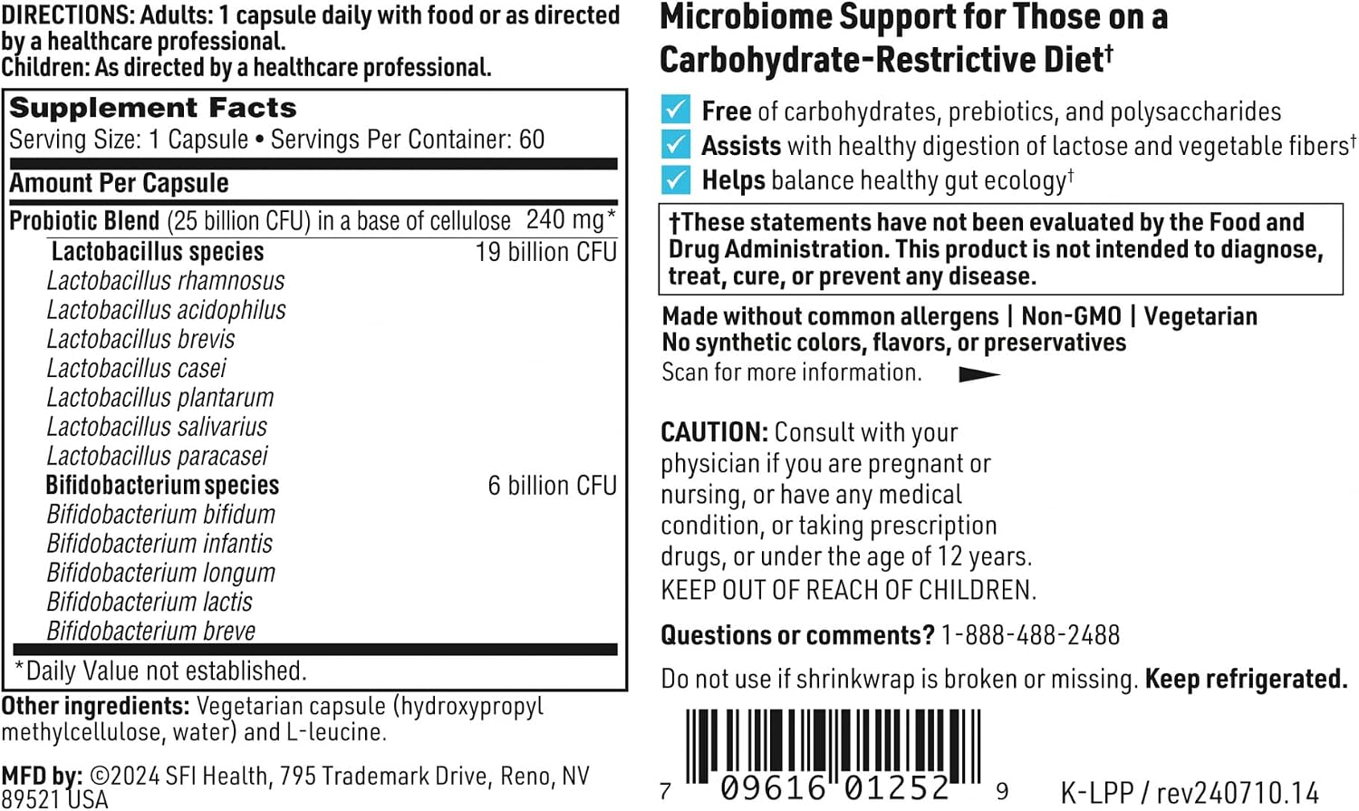 SFI Health Ther-Biotic LactoPrime Plus - Probióticos Lactobacillus y Bifidobacterium (60 Cápsulas)