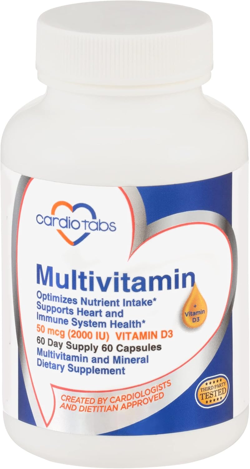 CardioTabs Multivitamínico - Complejo de Vitaminas y Minerales con CoQ10, Luteína y Licopeno, 60 Cápsulas