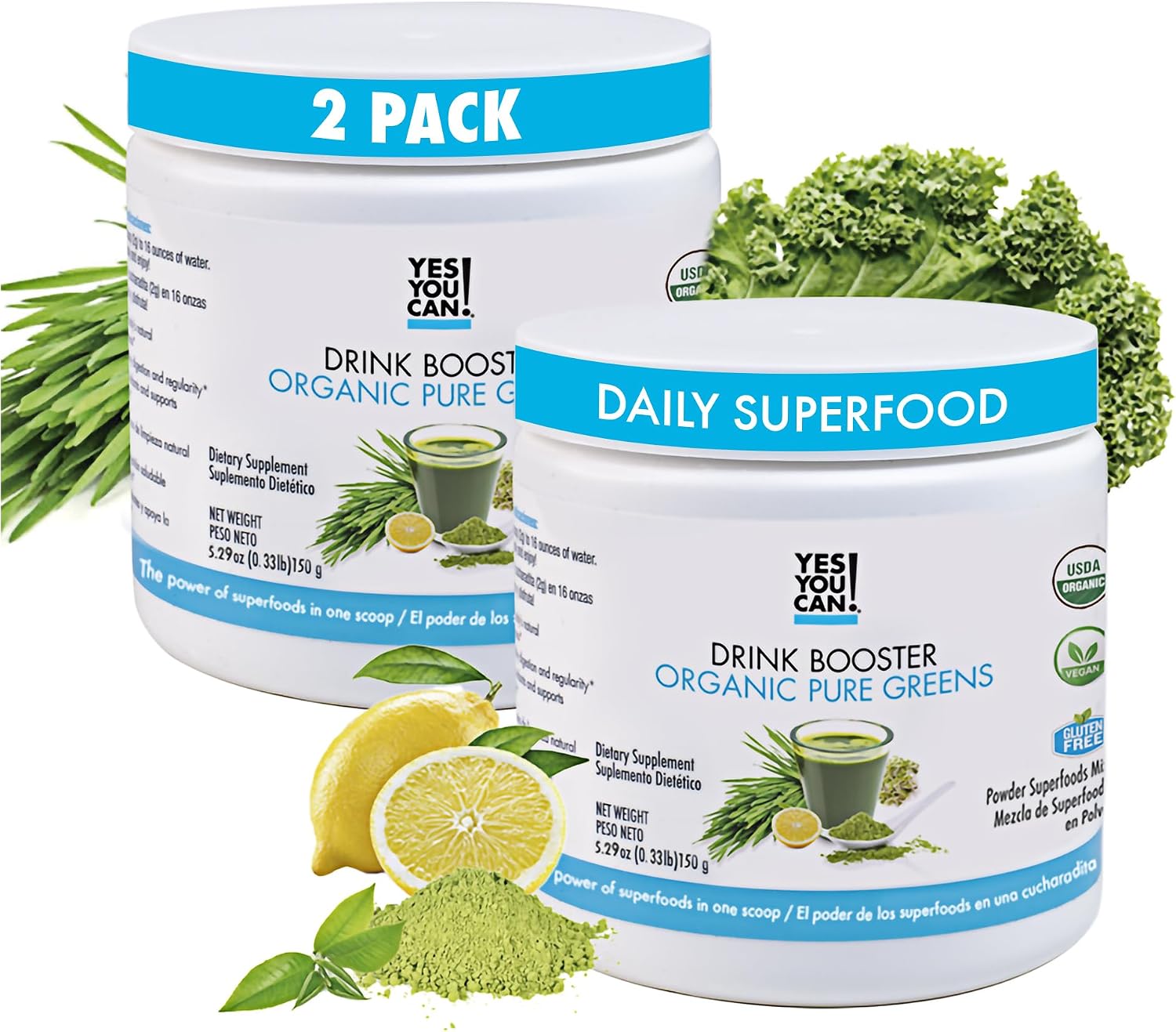 Yes You Can! Drink Booster - Mezcla Orgánica de Superfoods Verdes en Polvo (2 Pack)