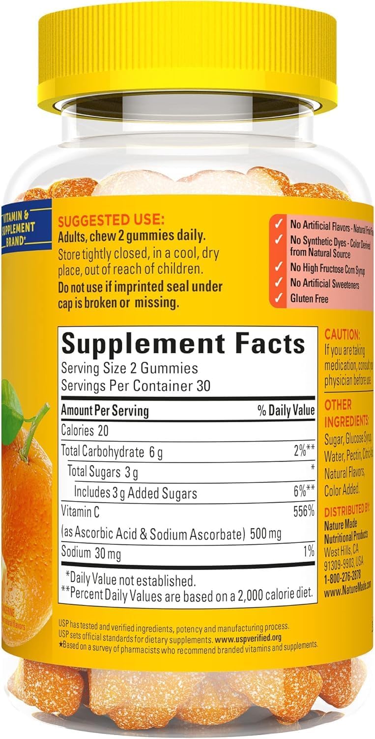 Nature Made Vitamina C Dosis Extra 500 mg - Gominolas - 60 unidades (Paquete de 2)
