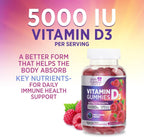 Vitamin D3 Gummies 5000 IU - 120 Gominolas de Vitamina D3 con Sabor a Frambuesa