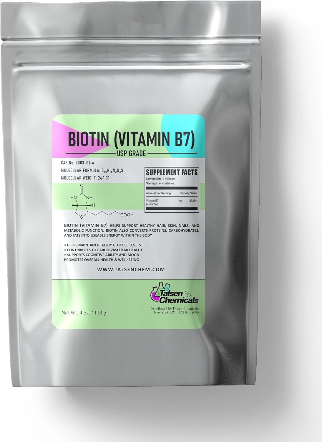 Talsen Chemicals Biotina en Polvo (Vitamina B7) - 113 g