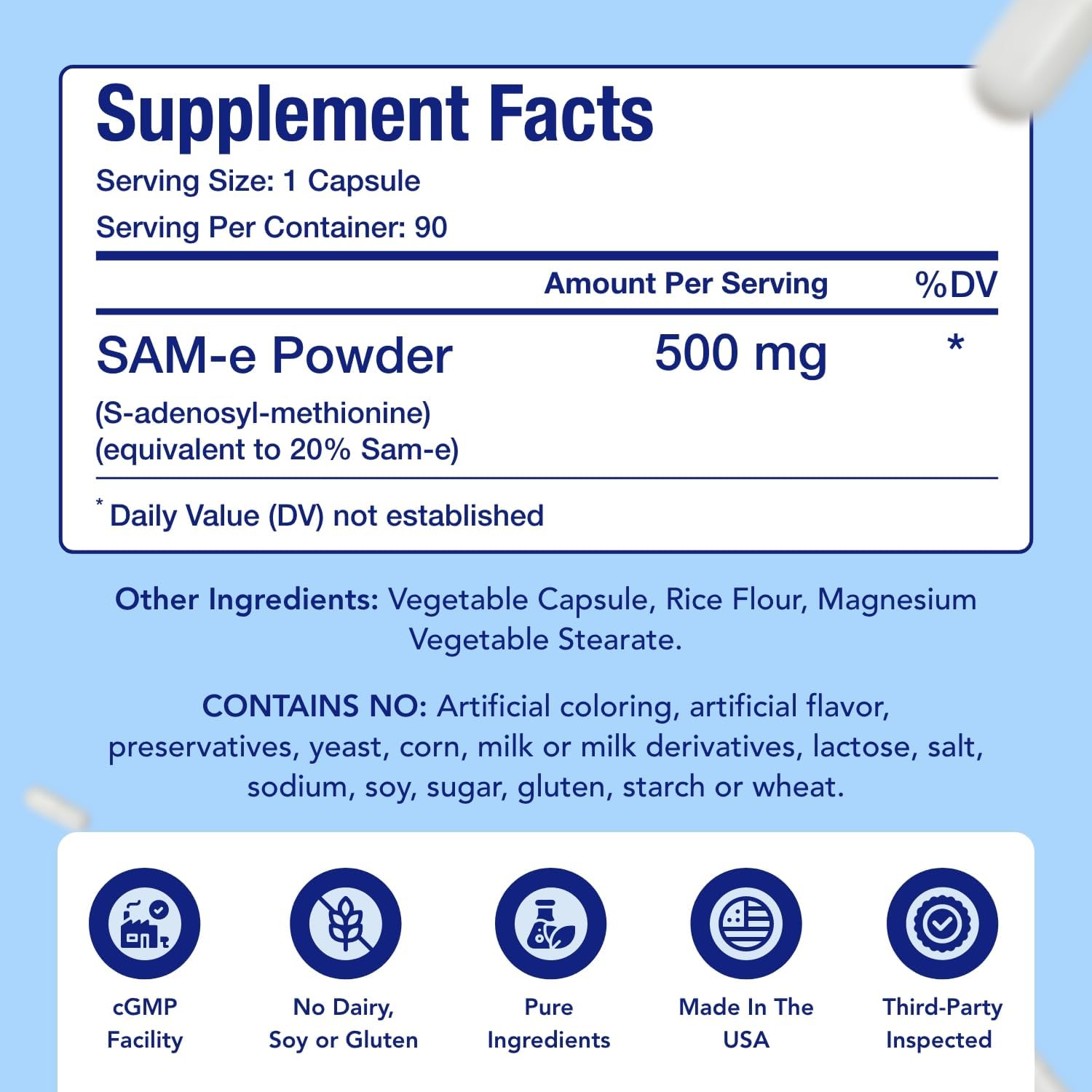 SAM-e 500 mg - S-Adenosil-L-Metionina - 90 Comprimidos