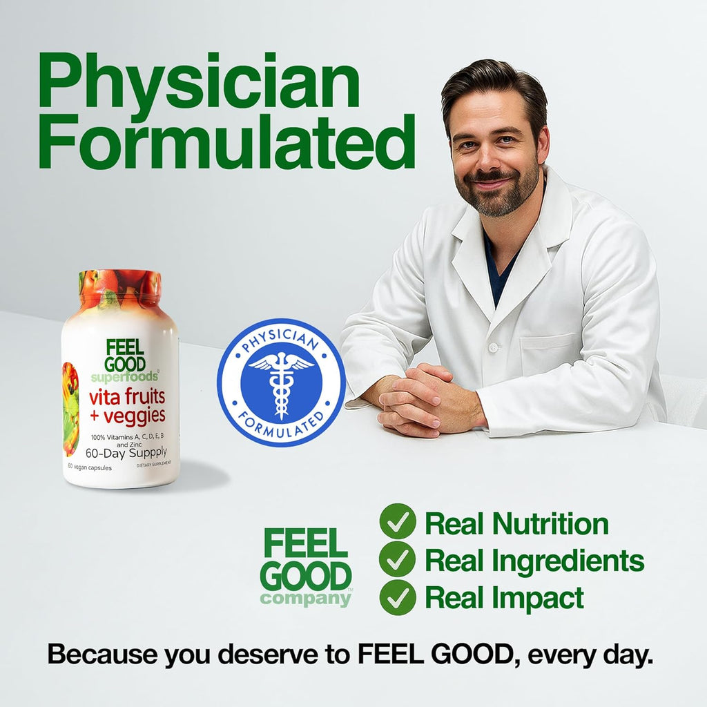 FeelGood Superfoods Cápsulas de Apoyo Inmunológico 1000 mg, 25 Frutas y Verduras Orgánicas, 60 uds.