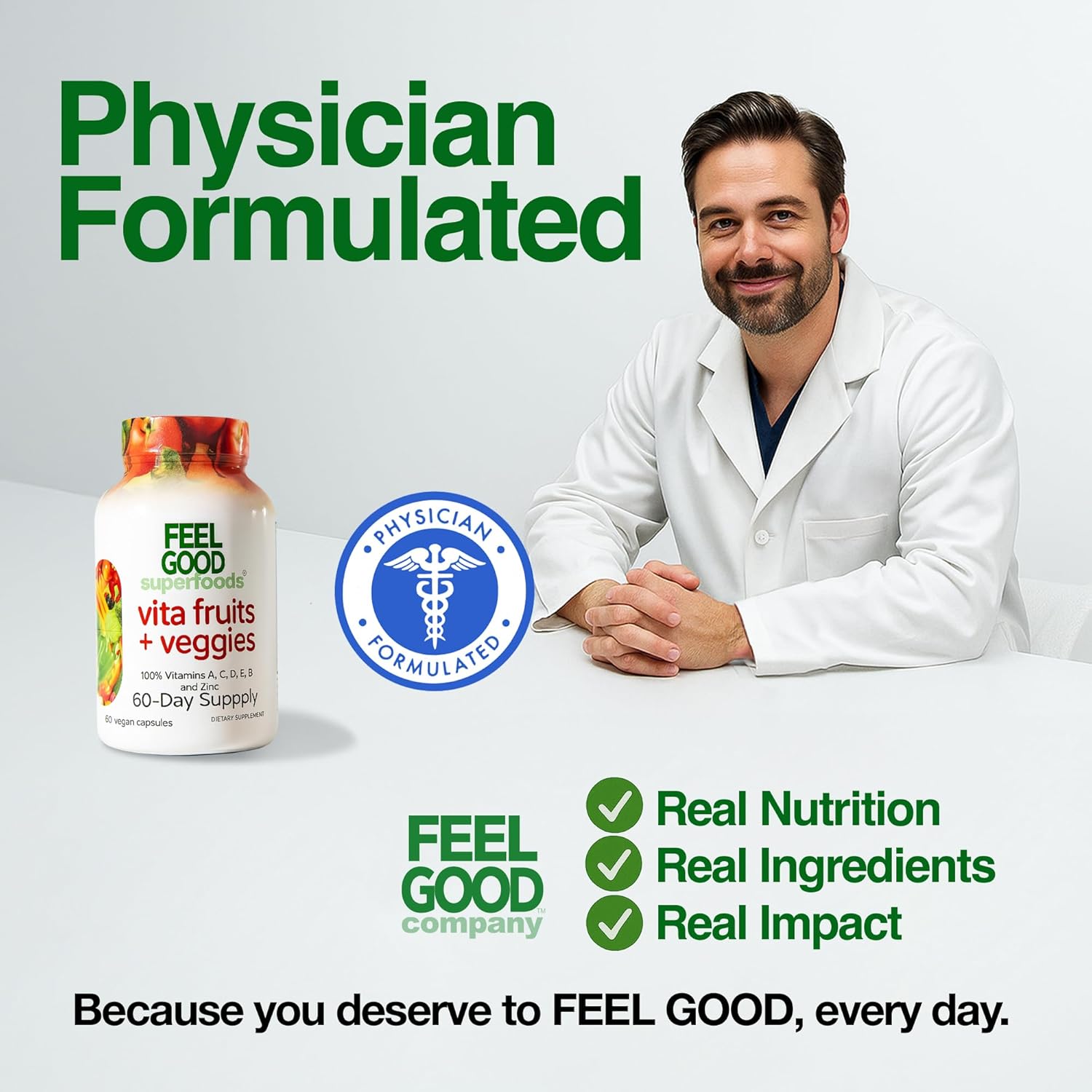 FeelGood Superfoods Cápsulas de Apoyo Inmunológico 1000 mg, 25 Frutas y Verduras Orgánicas, 60 uds.