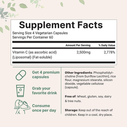 Liposomal Vitamin C 2,500mg, 240 Cápsulas Vegetales – Image 2