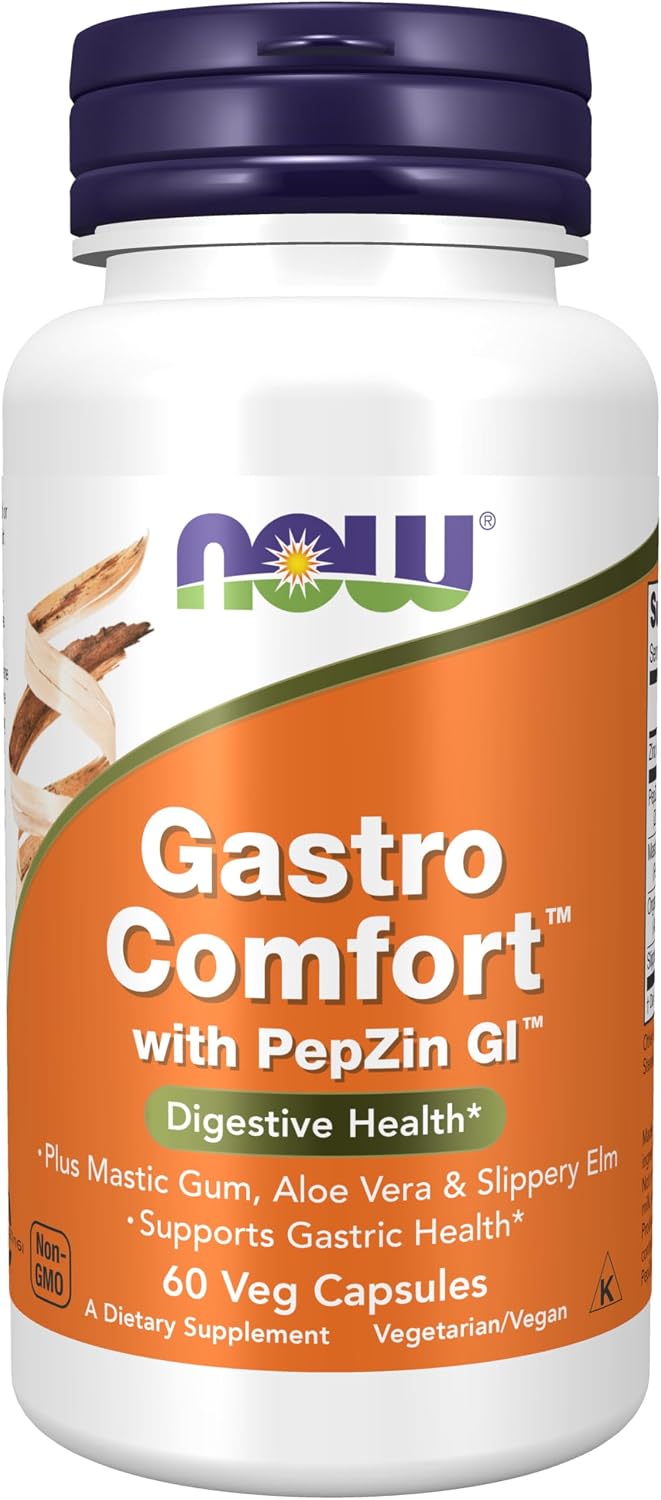 NOW Foods Gastro Comfort, con Goma de Mástique, Aloe Vera y Olmo Americano, 60 Cápsulas Vegetales