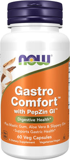 NOW Foods Gastro Comfort, con Goma de Mástique, Aloe Vera y Olmo Americano, 60 Cápsulas Vegetales
