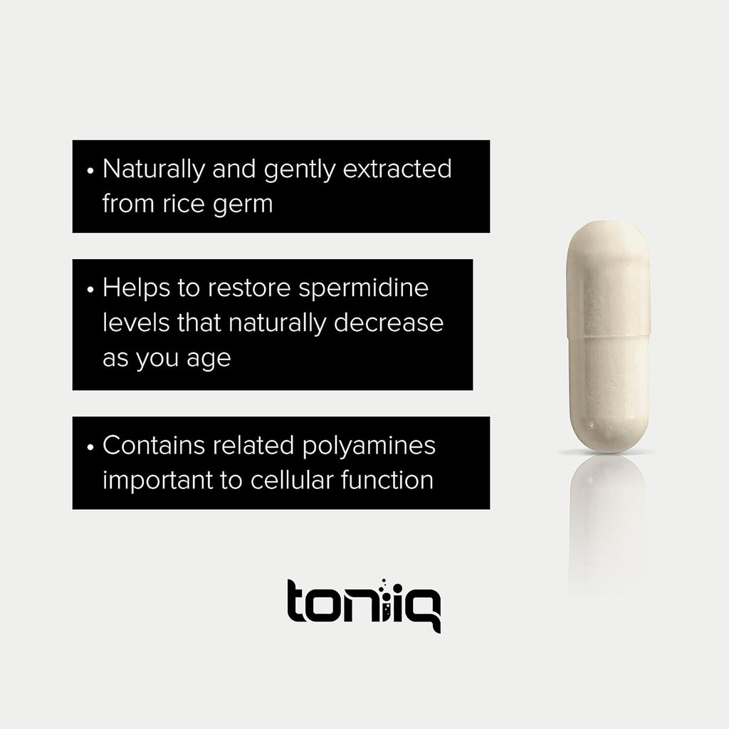 Toniiq Espermidina Ultra Concentrada 500mg - No Sintético - 5 mg por Cápsula - Extracto de Germen de Arroz