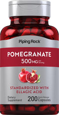 Piping Rock Cápsulas de Extracto de Granada | 500 mg | 200 Unidades | Fórmula Estandarizada con Ácido Elágico | Suplemento No Transgénico y Sin Gluten