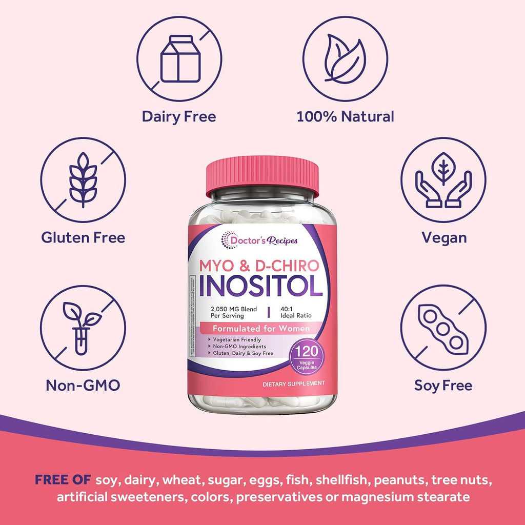 Doctor's Recipes Inositol para Mujeres - Myo-Inositol y D-Chiro Inositol 2050mg, 120 Cápsulas Veganas