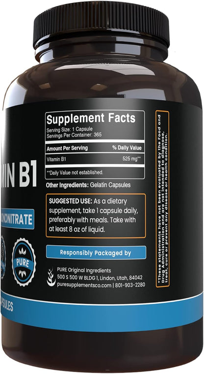 PURE ORIGINAL INGREDIENTS Vitamina B1 – Función psicológica: La tiamina contribuye a la función psicológica normal. – Image 3