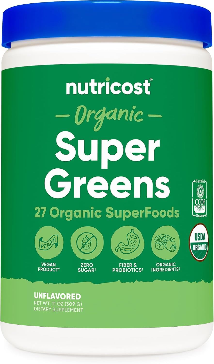 Nutricost Organic Super Greens Powder - Sabor Naranja Sunrise - 30 Raciones