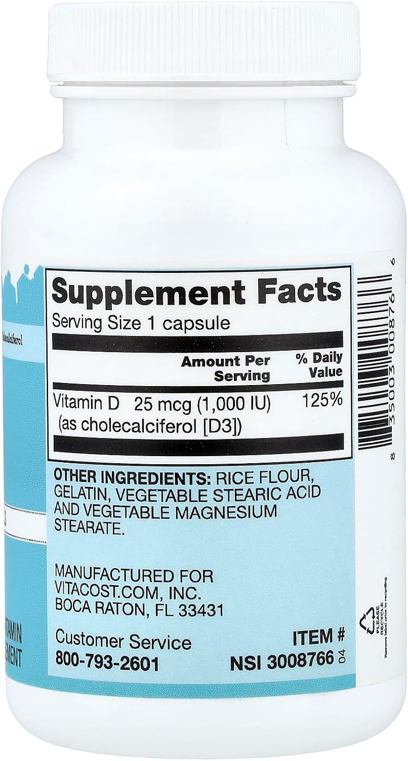 Vitacost Vitamin D3 (Cholecalciferol) 1000 IU - 300 Capsules