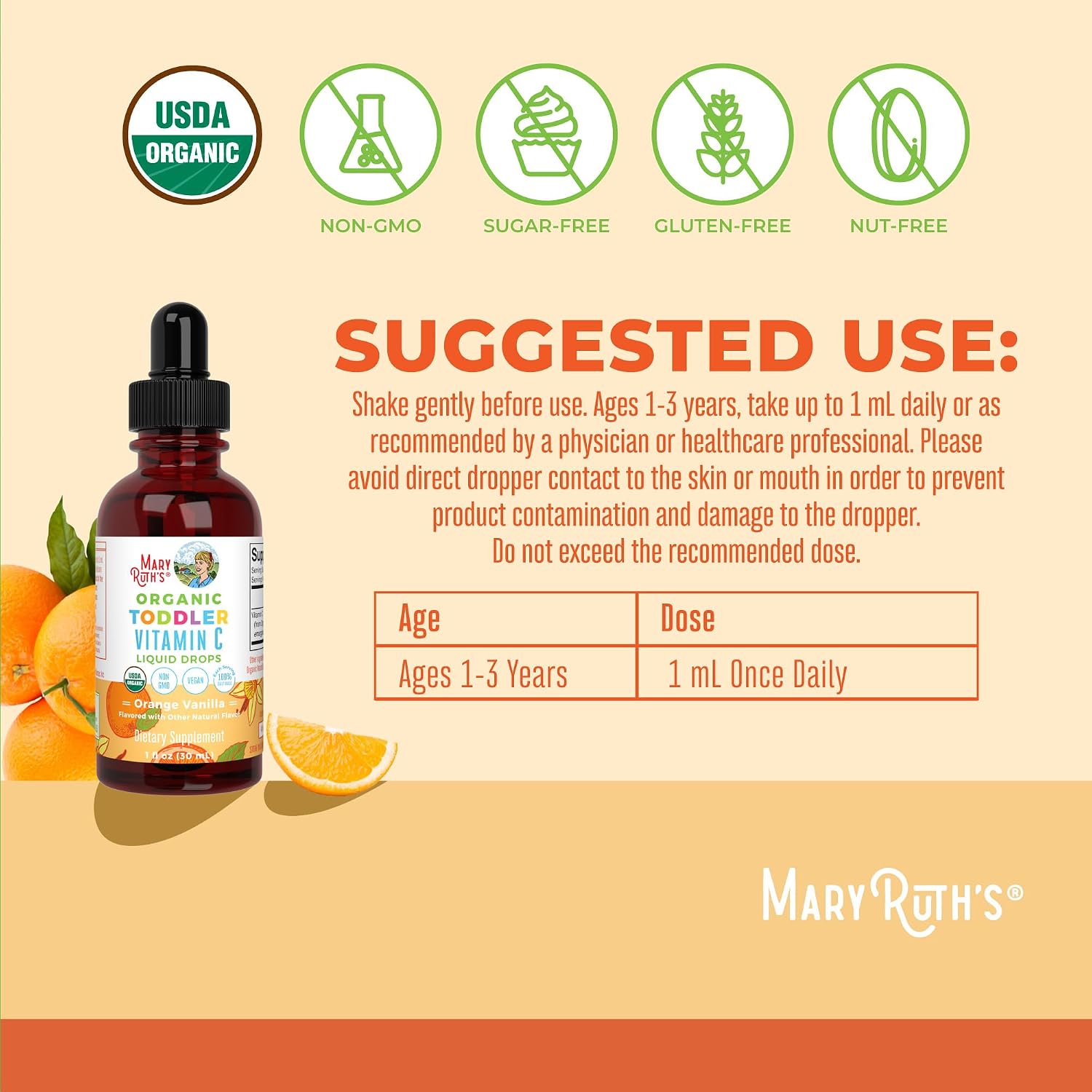 MaryRuth's Gotas Orgánicas de Vitamina C para Niños Pequeños (1-3 Años) – 15 mg por dosis – 30 dosis