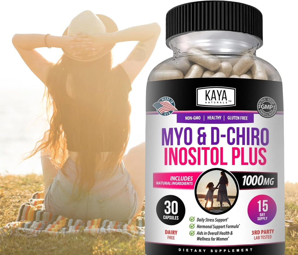 Kaya Naturals Myo y D-Chiro Inositol Plus para Mujeres, Vitamina B8 - 30 Cápsulas