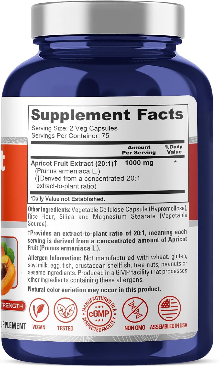NusaPure Albaricoque, 1000 mg, 150 Cápsulas Veganas (Vegano, Sin OGM)