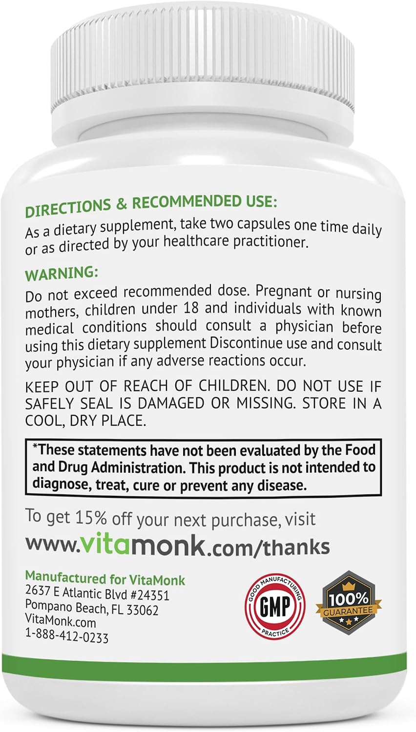 VitaMonk MitoTrax - Suplemento dietético con Acetil L-Carnitina, Coenzima Q10 y BIOPQQ - 60 Cápsulas