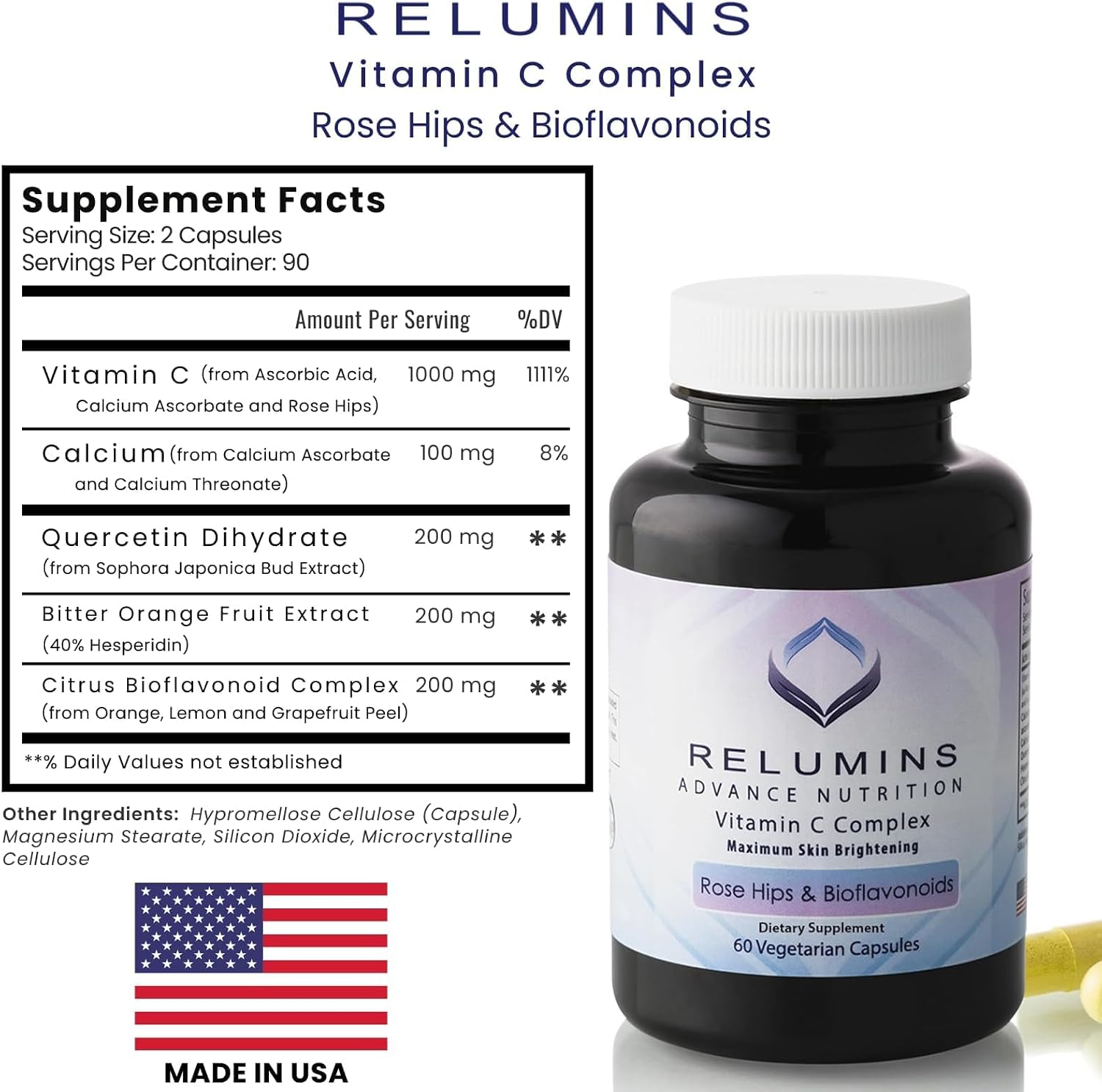 Relumins Advanced Vitamin C with Rose Hips - 1000 mg, 60 Capsules