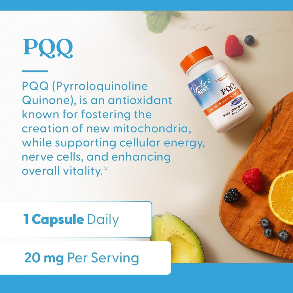 Doctor's Best PQQ con BioPQQ 20 mg - Pirroloquinolina Quinona para la salud cerebral y la energía mitocondrial - 30 cápsulas vegetales