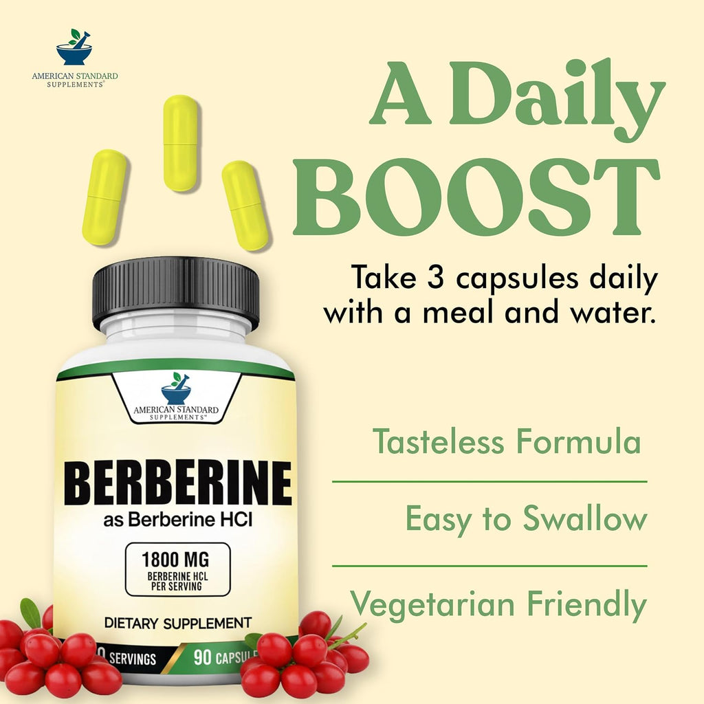 American Standard Supplements Berberina 1800 mg por porción, 90 cápsulas vegetales