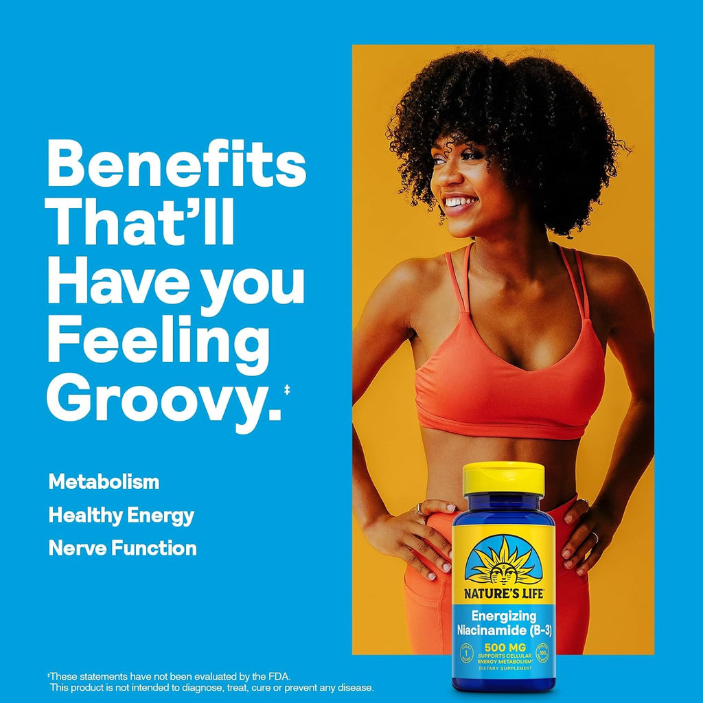 Nature's Life Niacinamide 500 mg – Vitamina B3 Sin Enrojecimiento – 100 Comprimidos