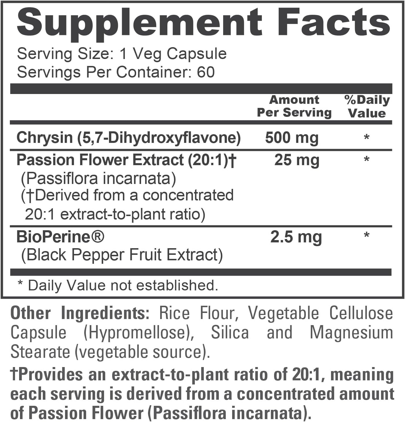 NusaPure Chrysin, 500mg, 60 Cápsulas Vegetales (No-GMO, Vegano)