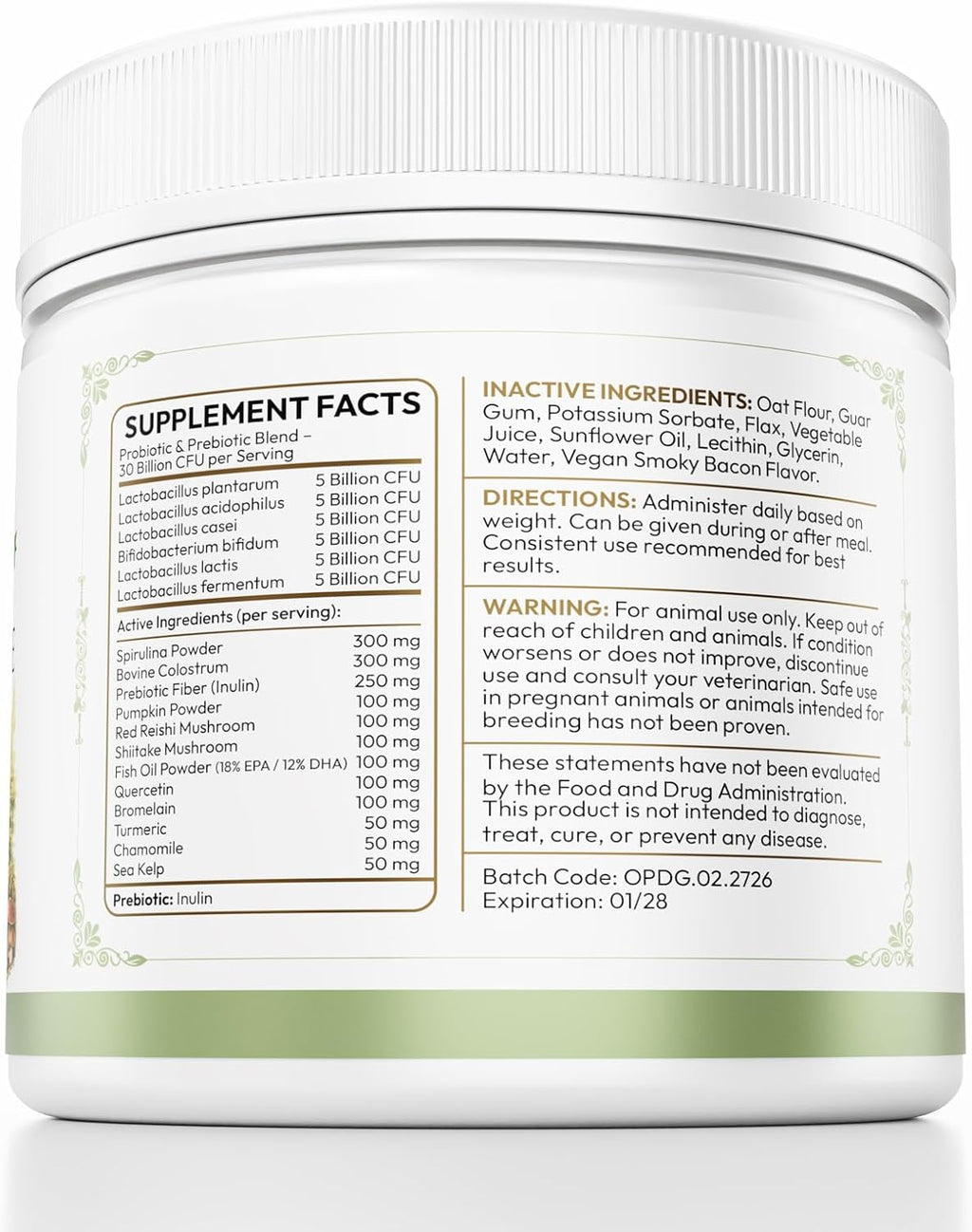 30 Billion CFU PROBIOTICS- One a Day Gut & Allergy Defense for Dogs with PREBIOTICS, QUERCETIN, Colostrum, Turmeric, Mushrooms - Itchy Skin, Allergy & Digestive Support - 90 Chews - Made in USA