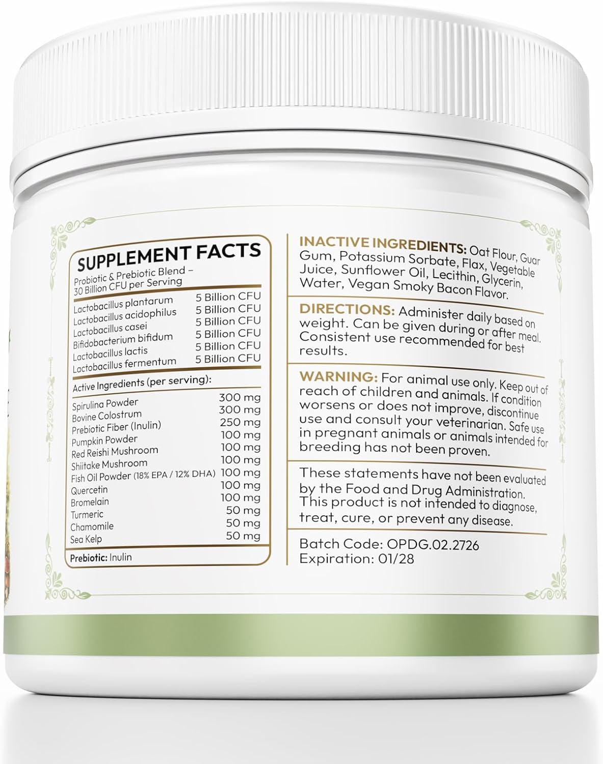 30 Billion CFU PROBIOTICS- One a Day Gut & Allergy Defense for Dogs with PREBIOTICS, QUERCETIN, Colostrum, Turmeric, Mushrooms - Itchy Skin, Allergy & Digestive Support - 90 Chews - Made in USA
