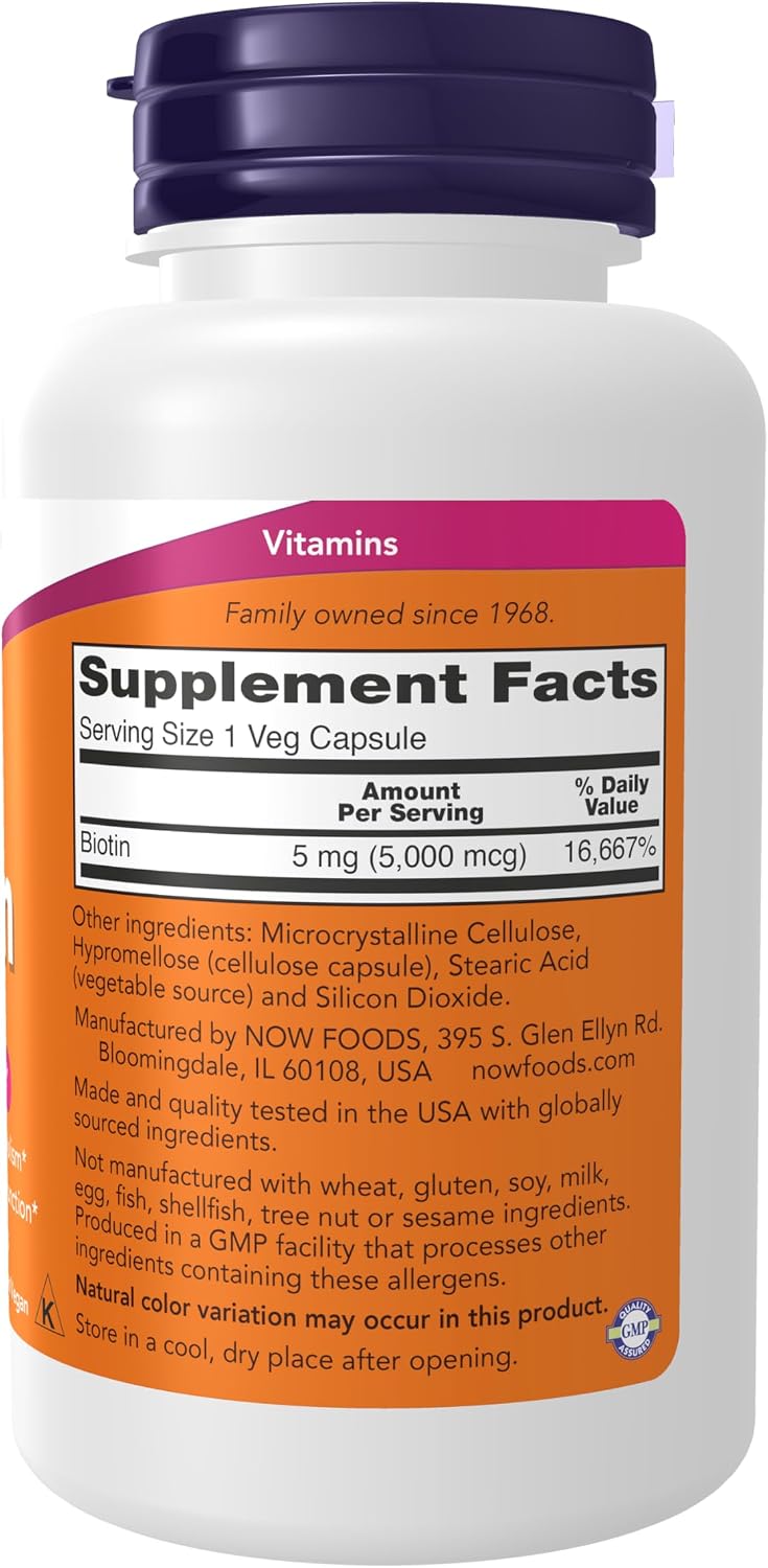 NOW Foods Biotina 5000 mcg - 120 cápsulas vegetales