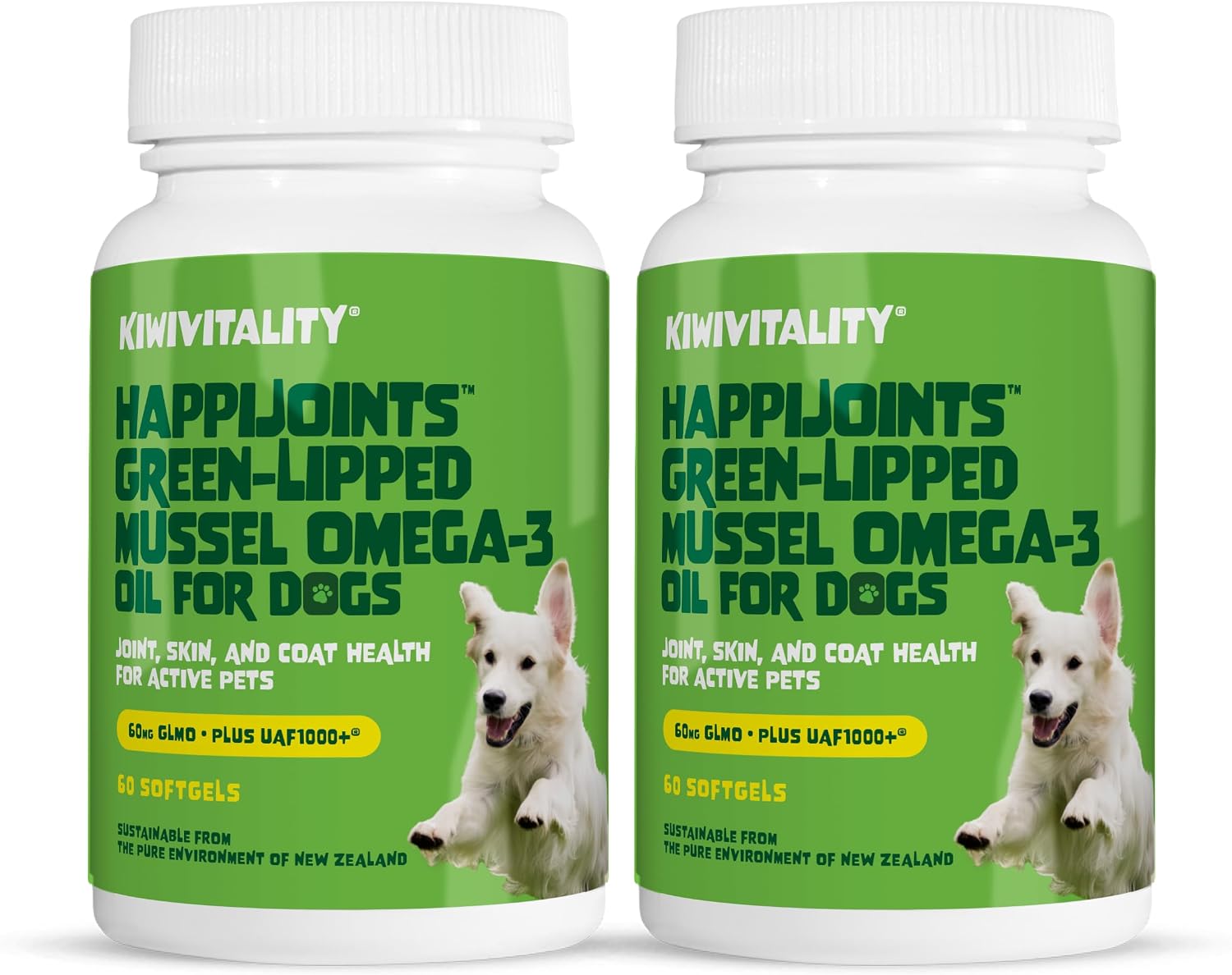 TURNER KiwiVitality HappiJoints Green-Lipped Mussel Omega-3 Oil for Dogs (120 Softgels) 2-Pack