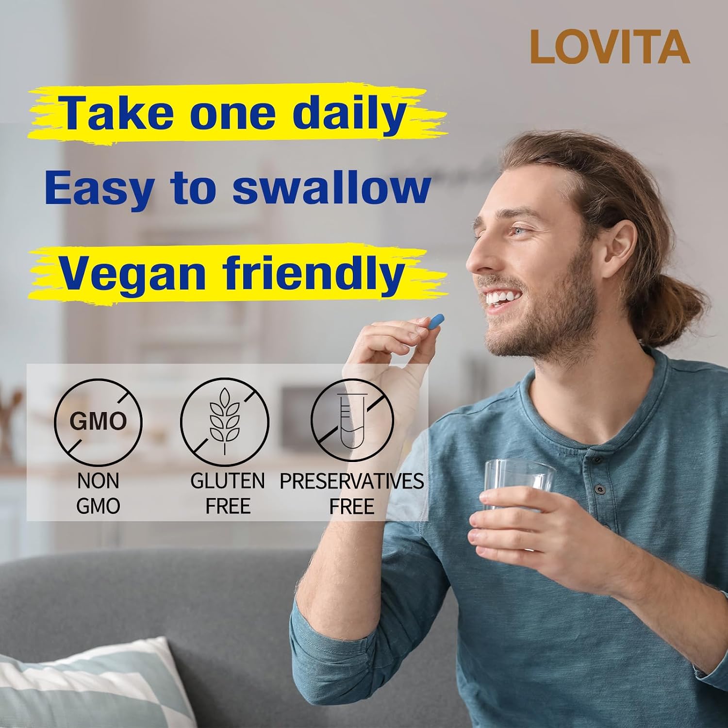 LOVITA Timed-Release B Complex for Men – 10 Vitamin Bs, Vegetarian Tablets (60 Count)