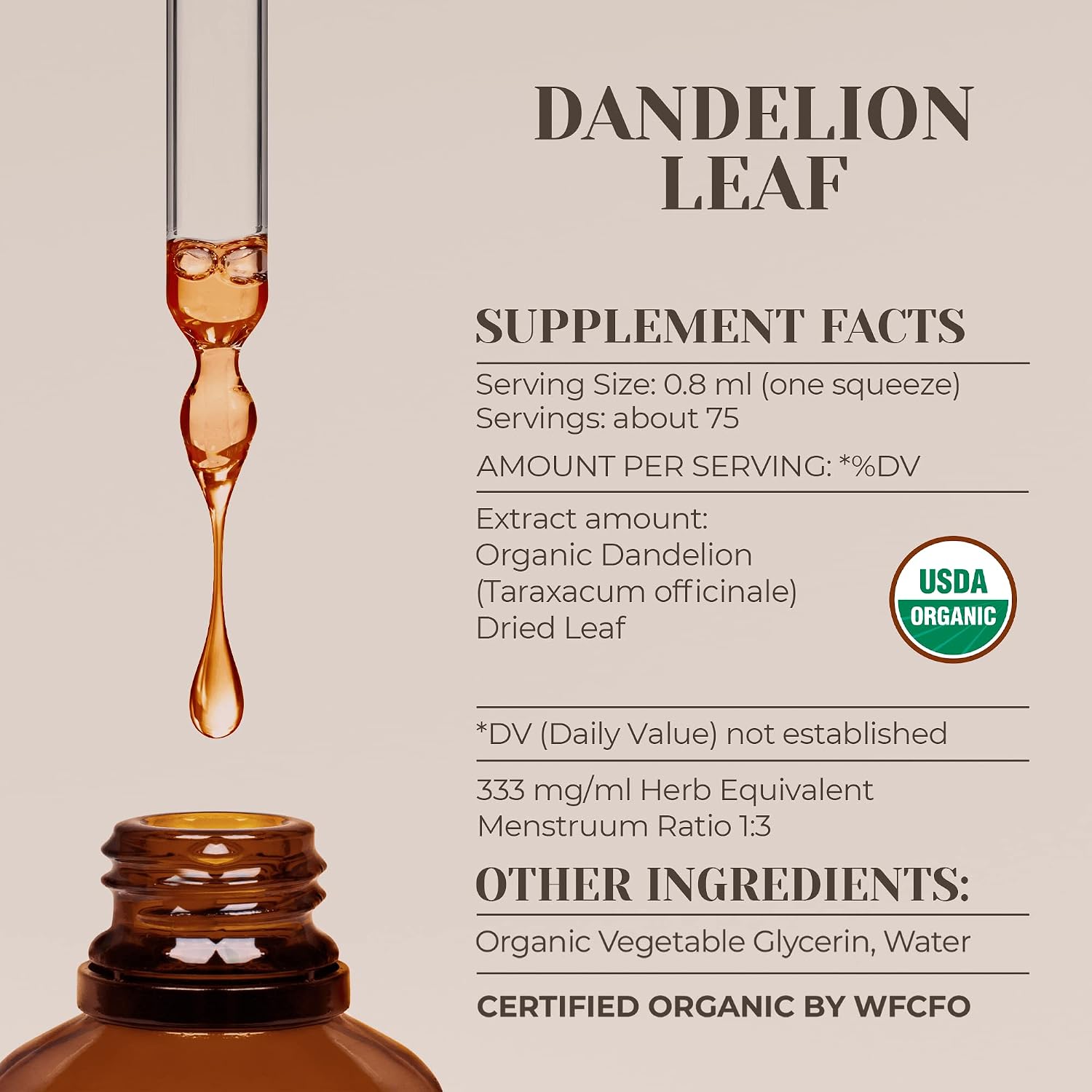 Extracto de Diente de León Orgánico Sin Alcohol - Tintura de Alta Potencia, 60 ml