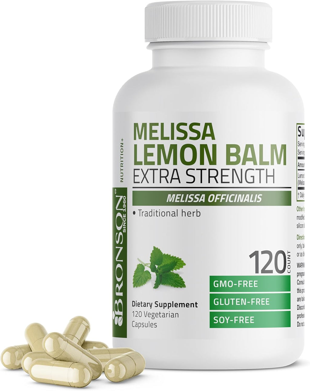 Bronson Melissa Bálsamo de Limón Extra Fuerte, Sin OGM, 120 Cápsulas Vegetarianas