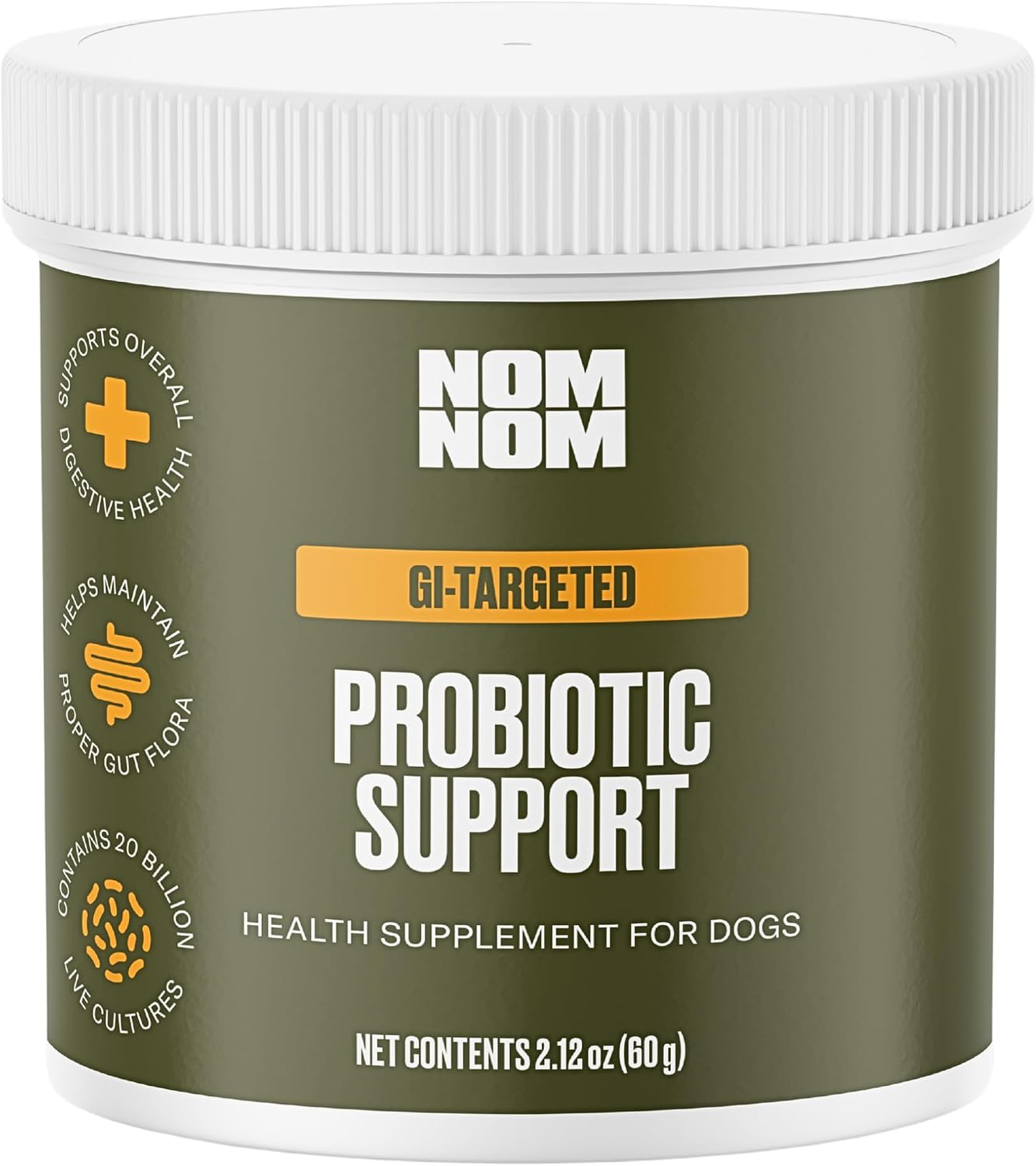 Nom Nom Probiótico Digestivo para Perros con Prebióticos y Saccharomyces boulardii - Polvo para la Salud Gastrointestinal