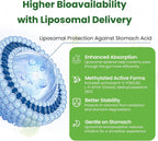 Liposomal B Complex for High Absorption Methylated B12, L-Methylfolate (5-MTHF), Full Active B Vitamins with Choline Inositol - Energy, Metabolism, Brain & Heart Support, Vegan, Non-GMO, 3 Month Supply