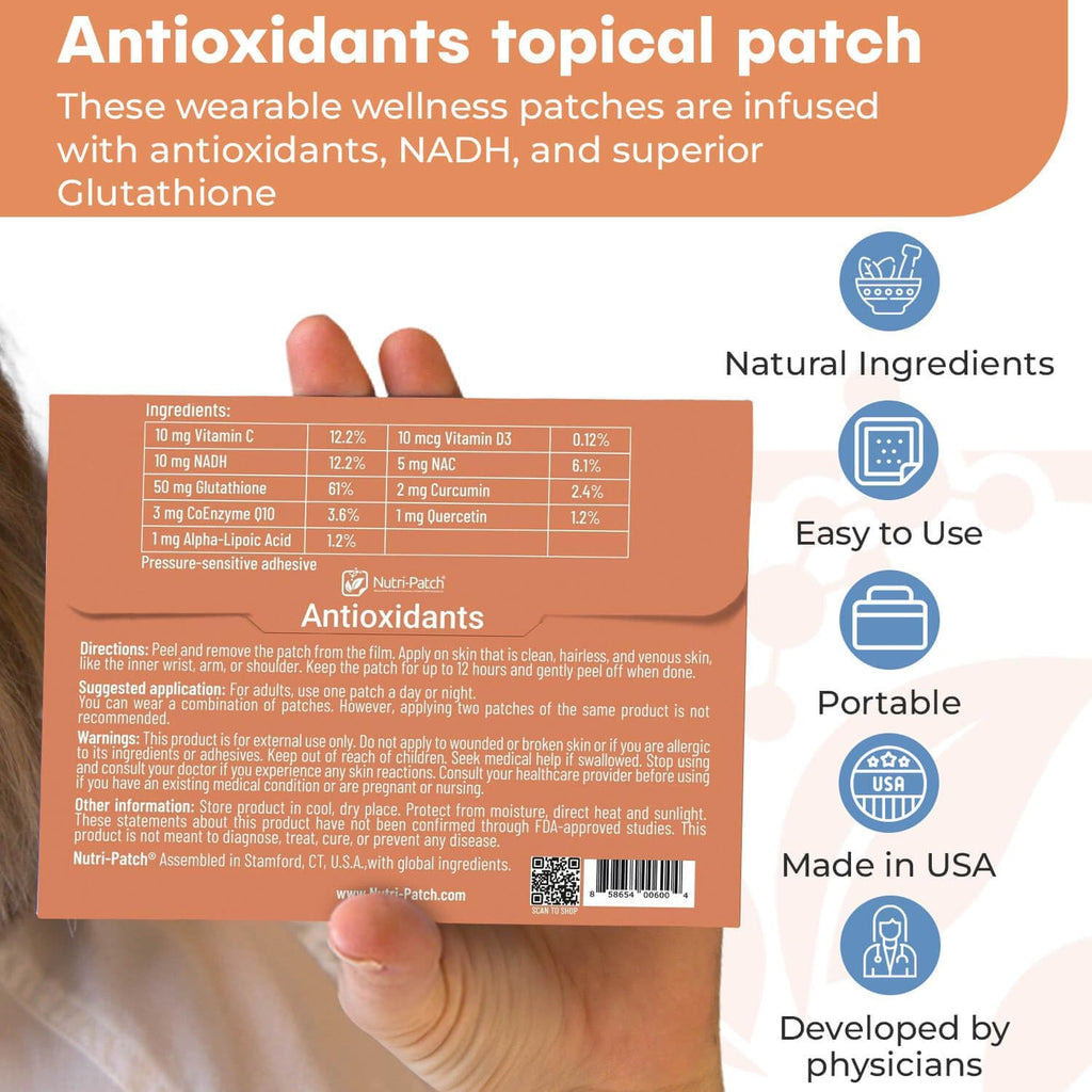 NUTRI-PATCH® Parche Antioxidante Tópico con NADH, Glutatión, Coenzima Q10 y NAC (30 parches)