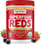 Feel Great Organic Superfood Reds Powder - Remolacha, Frutas y Verduras - Apoyo Digestivo y Antioxidante
