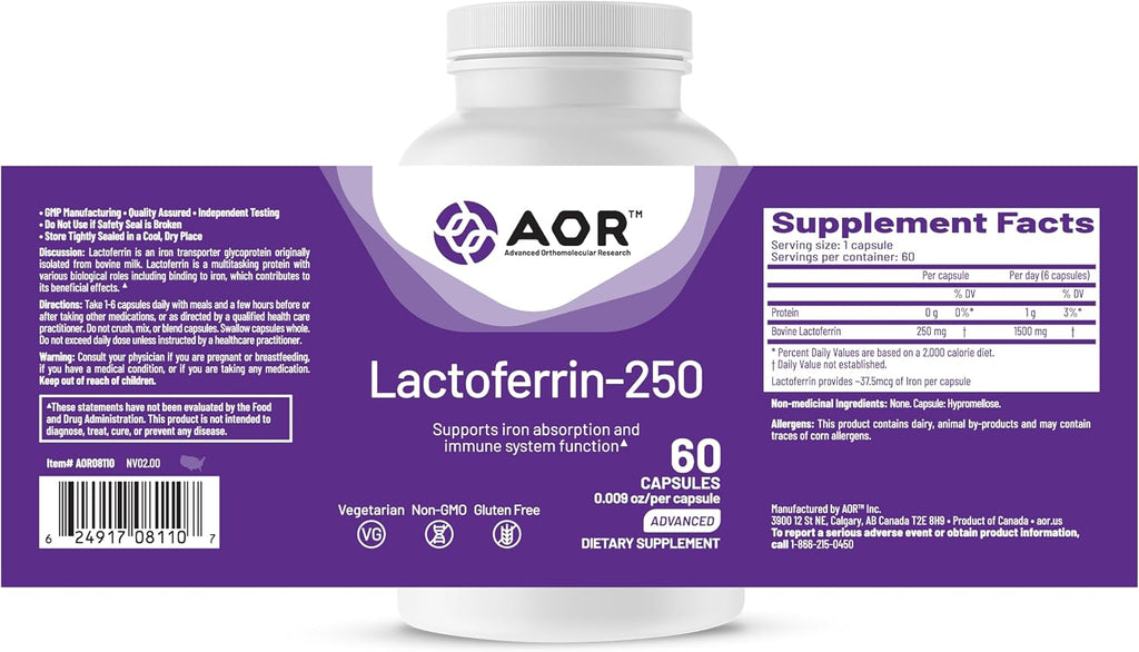 AOR Lactoferrina 250mg, 60 Cápsulas Vegetales