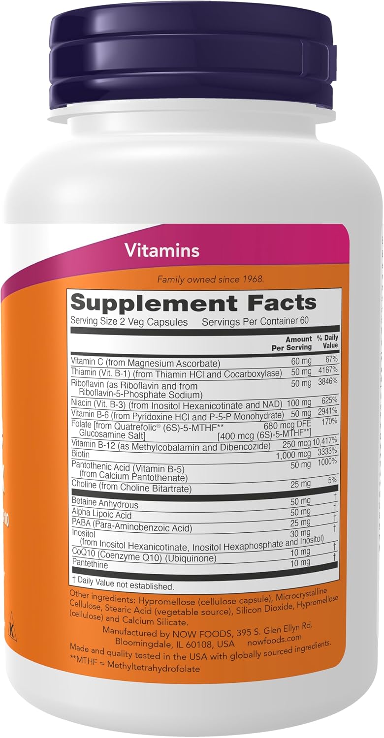 Now Supplements, Co-Enzyme B Complex con Ácido Alfa Lipoico y CoQ10, Salud Nutricional, 120 Cápsulas Veganas