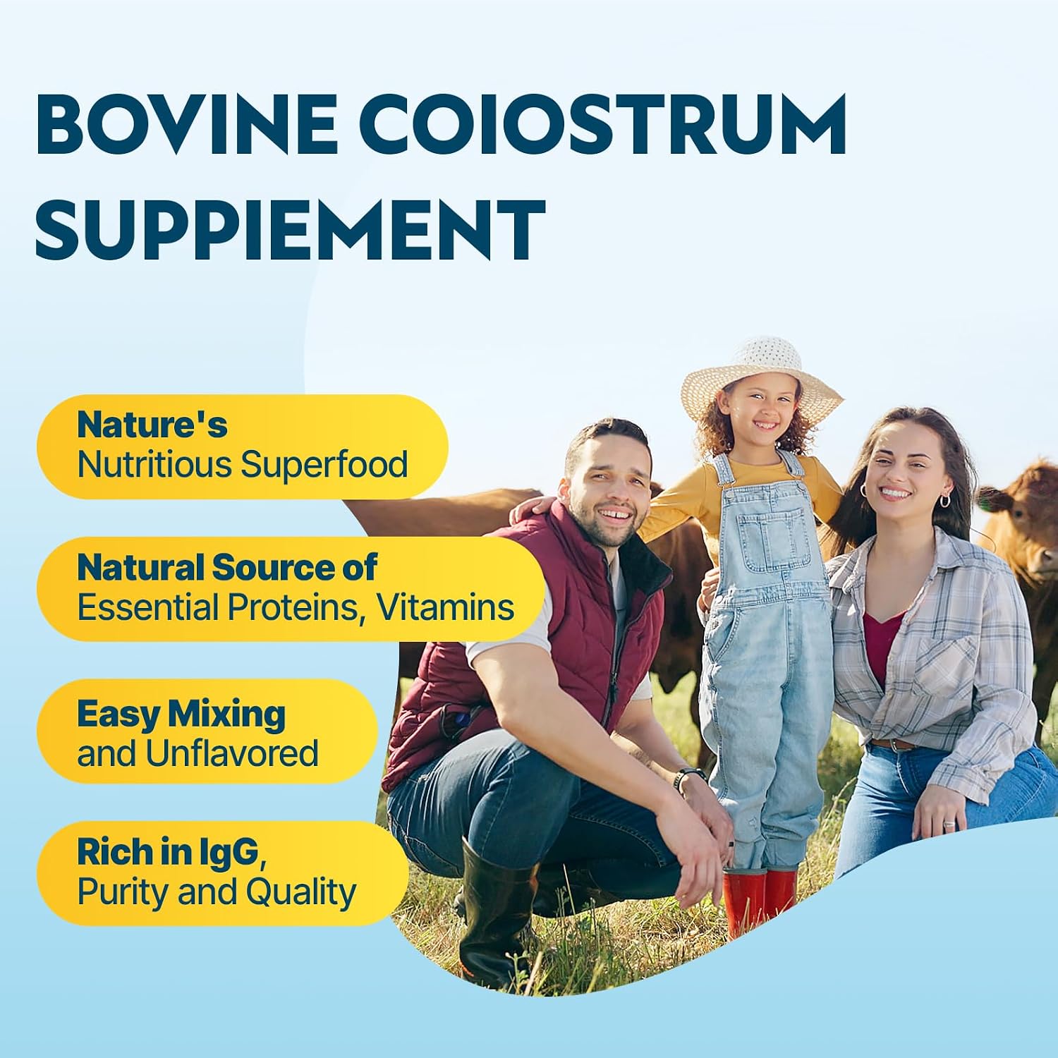 Energievoll Polvo de Calostro Bovino - 60% IgG 3000 mg - Sin Sabor - 50 Dosis