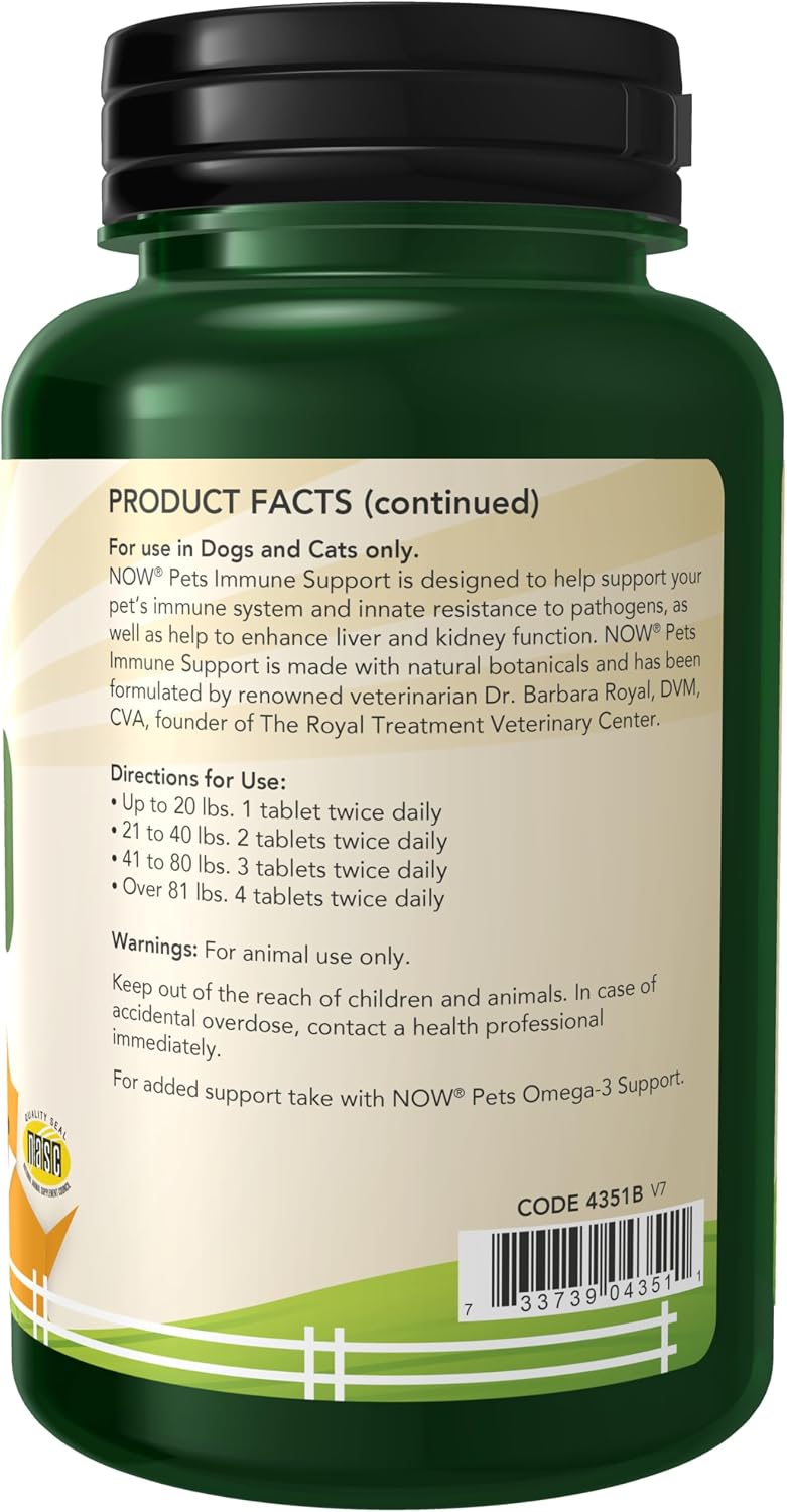 NOW Pet Health, Immune Support Supplement for Dogs and Cats, 90 Chewable Tablets