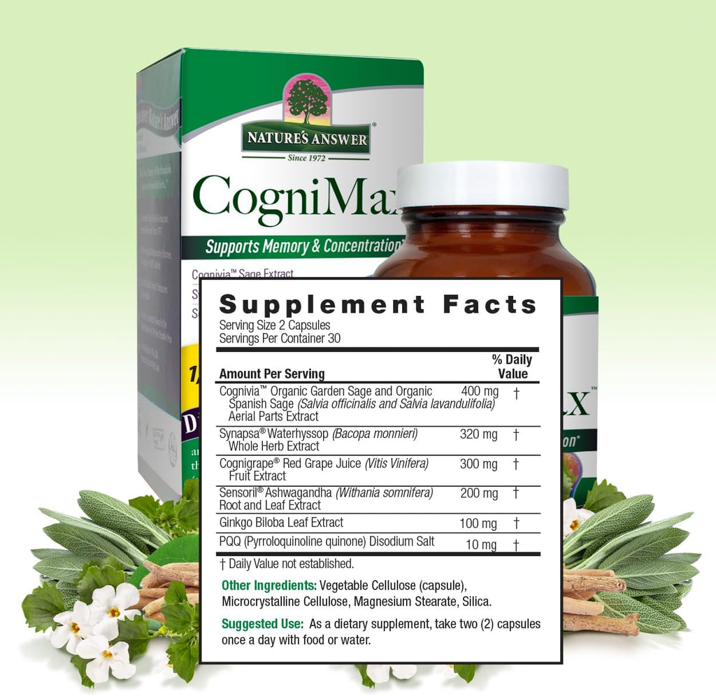Nature's Answer CogniMax 1330 mg - 60 Cápsulas - Apoyo para la Memoria y Concentración