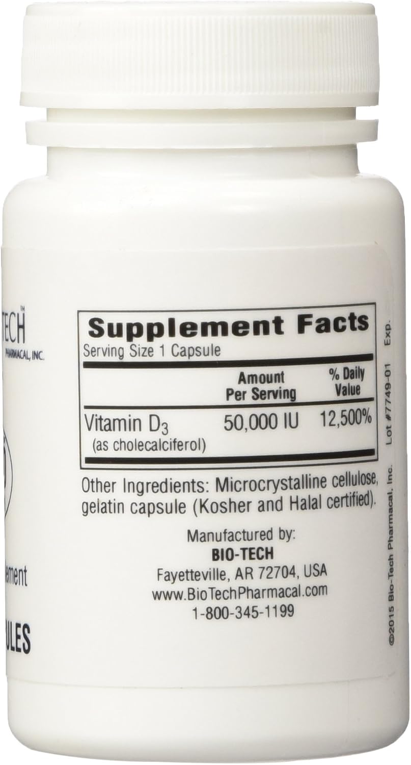 BioTech Pharmacal D3-50 (50.000 UI) - 100 Cápsulas
