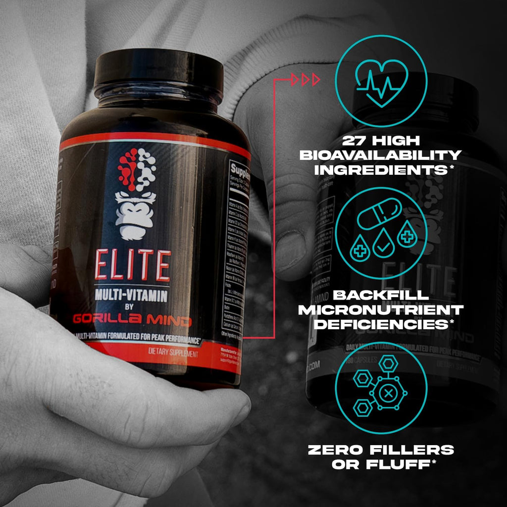 Gorilla Mind Elite Multi-Vitamin (180 Cápsulas) – Multivitamínico Diario con 27 Nutrientes para un Rendimiento Óptimo